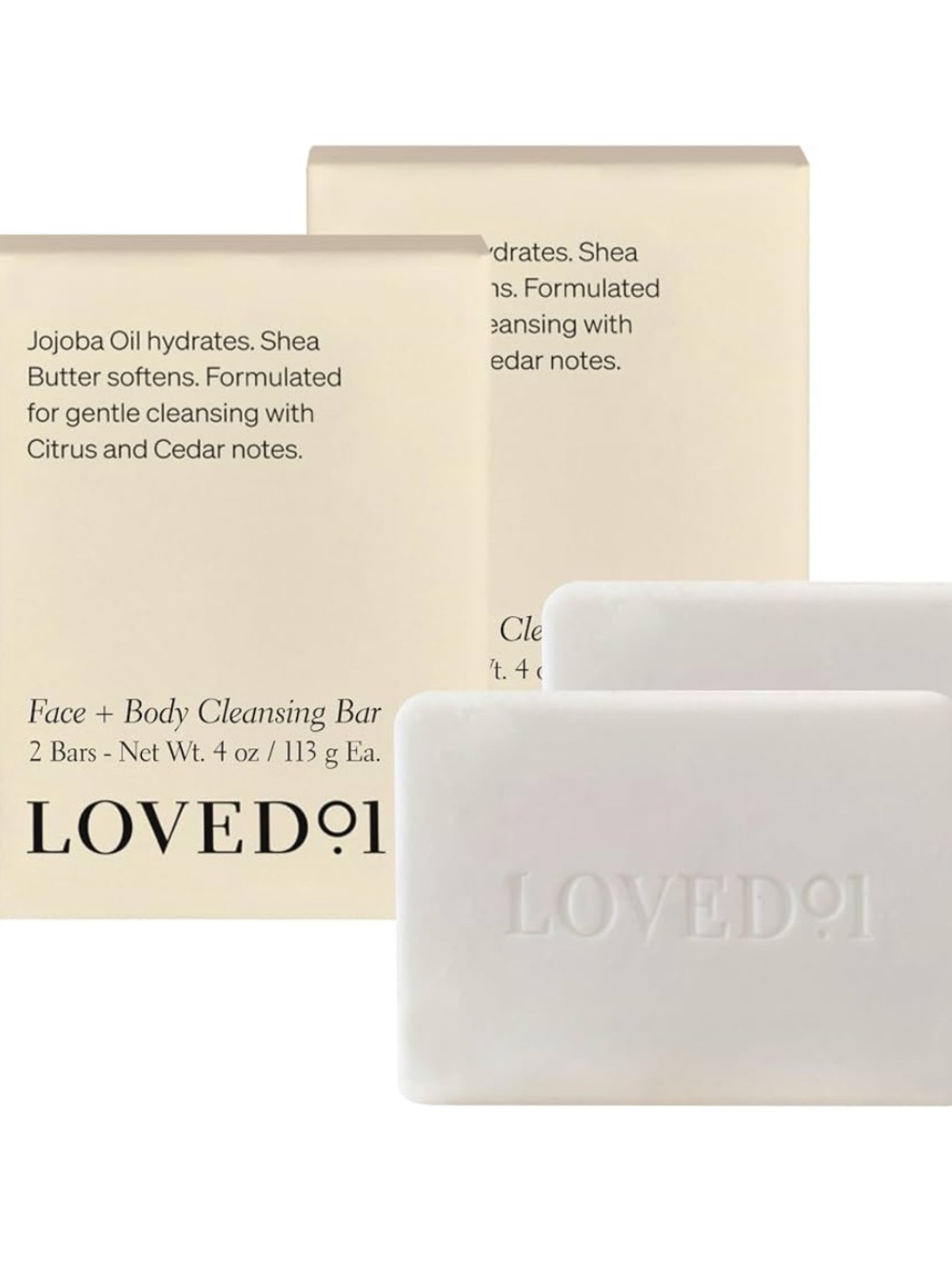 Loved01 Face & Body Cleansing Bar, 4 Bars